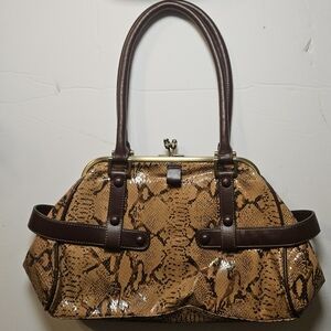 Faux snakeskin handbag.